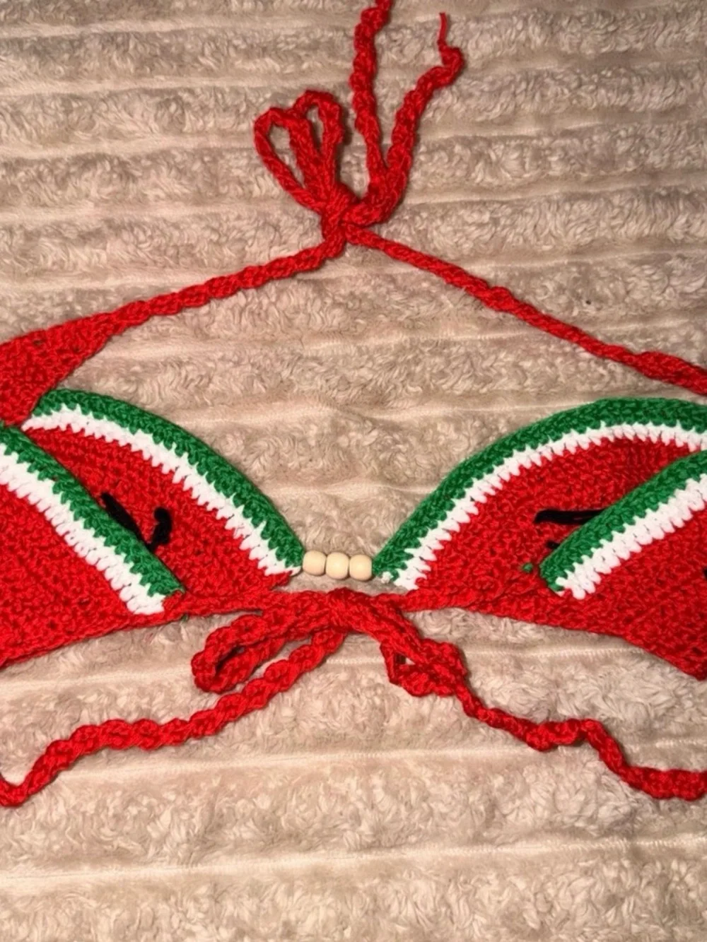Red Watermelon Crochet Bikini Set - Women's Tie Side Swimwear